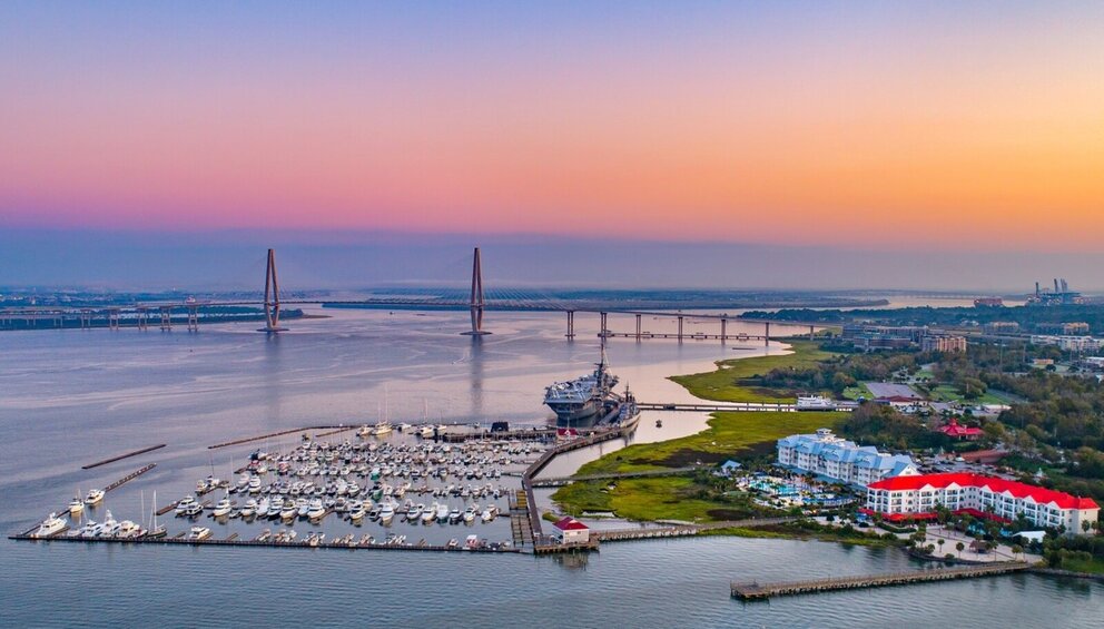 a large marina with boats in it
