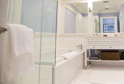 Luxurious Bathroom with Floor to Ceiling Glass